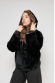 Stylish reversible black sheepskin coat with a hood made of natural sheepskin